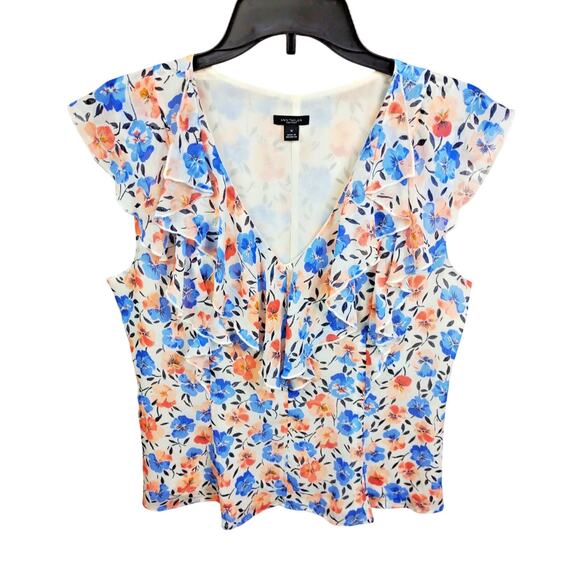 Ann Taylor Factory Women's Sleeveless Floral Top With Ruffle V Neck Size 10 - Picture 1 of 11